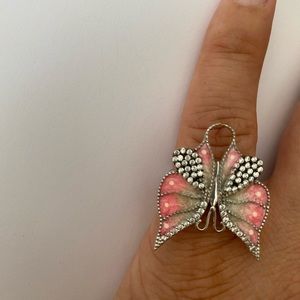 Butterfly ring enamel 925 silver size adjustable